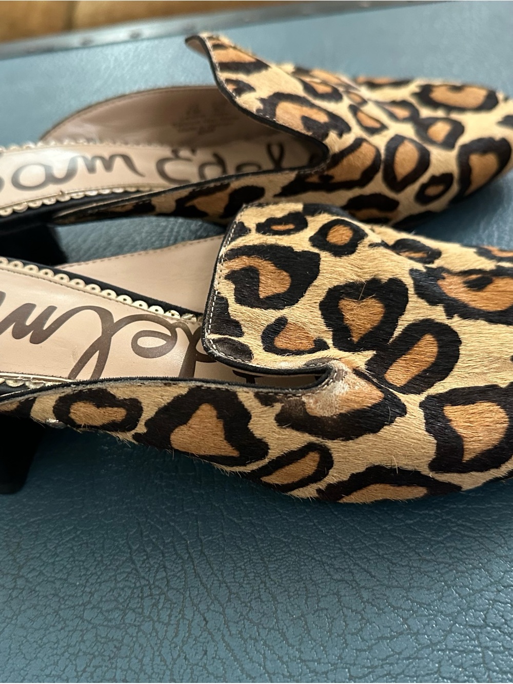 Sam Edelman Leopard Print Slip-On Mules - Tan/Black